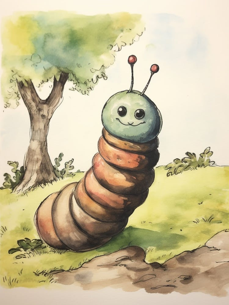 Storybook Animal Watercolour Worm 2