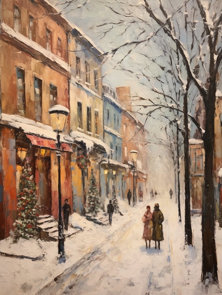 Vintage Winter Painting Vilnius Lithuania 1