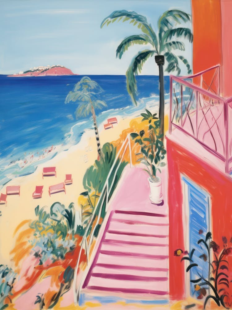 Cala Goloritz, Sardinia   Italy Beach Club Lido Watercolour 1