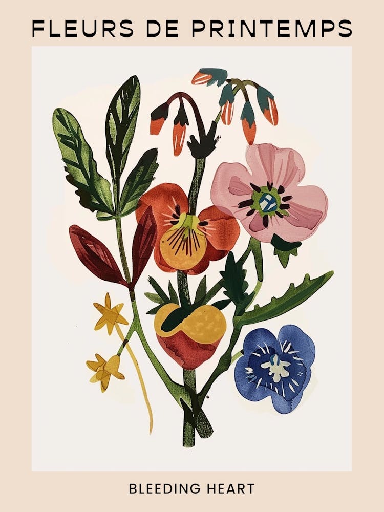 Spring Floral French Poster  Bleeding Heart 1