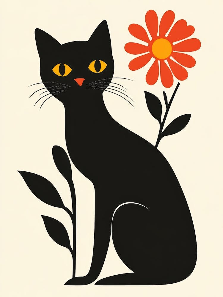 Black Cat With Flower 1