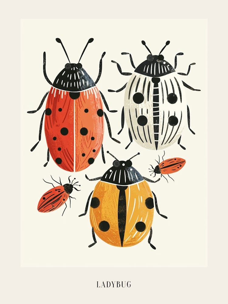 Colourful Insect Illustration Ladybug 2 Poster
