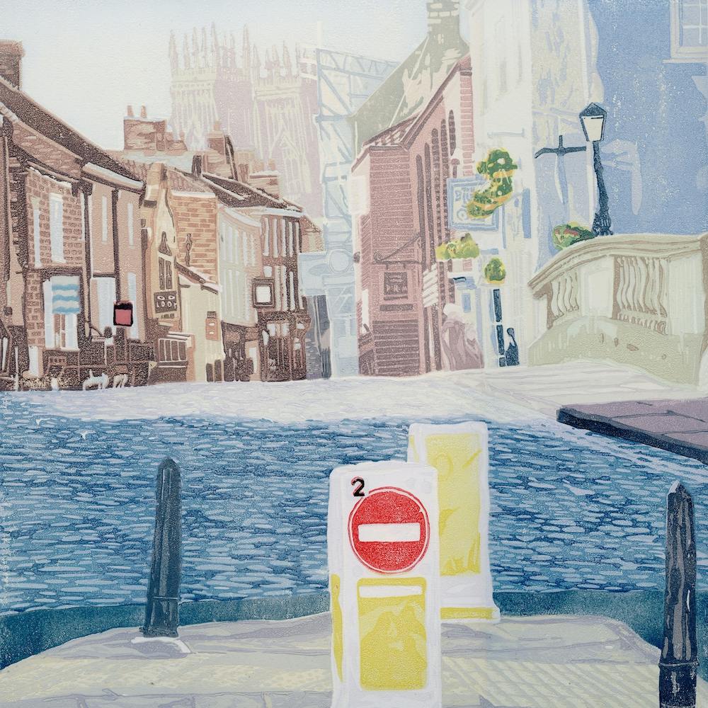 York Bollard Reduction Linocut