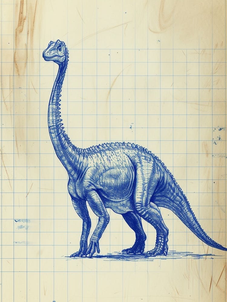 Dryosaurus Dinosaur Blue Print Sketch 1