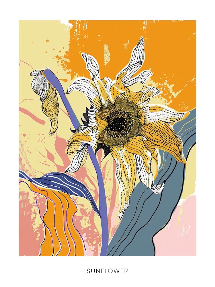 Colourful Flower Illustration Poster Sunflower 3