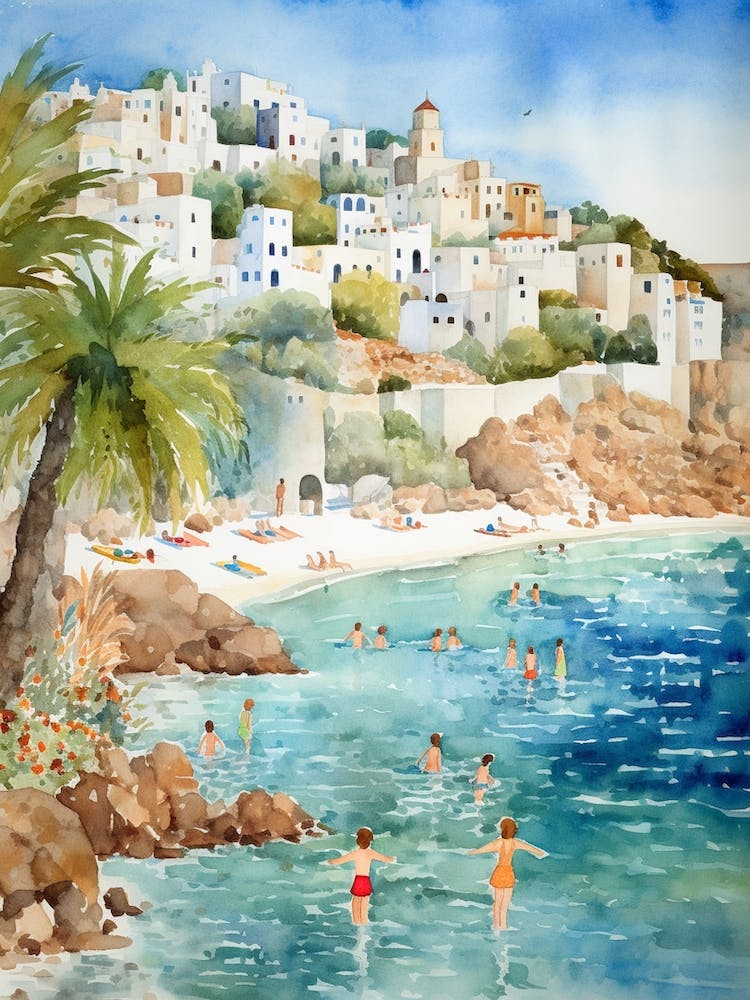 Swimming In Naxos Greece 4 Watercolour