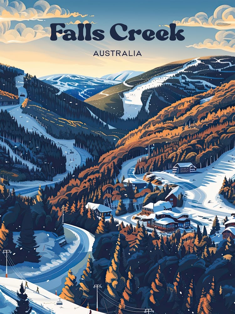 Falls Creek Australia Ski Digital Travel Illustration