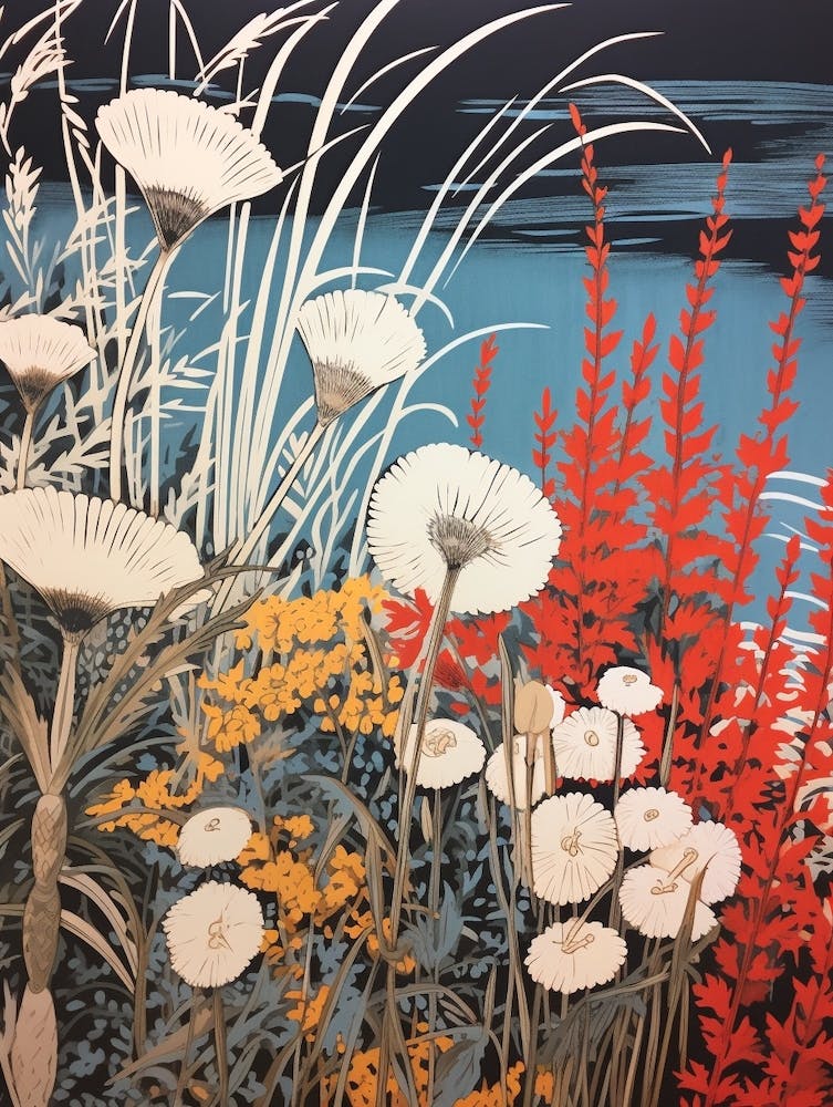 Fujibakama Japanese Silver Grass 3 Vintage Botanical Woodblock