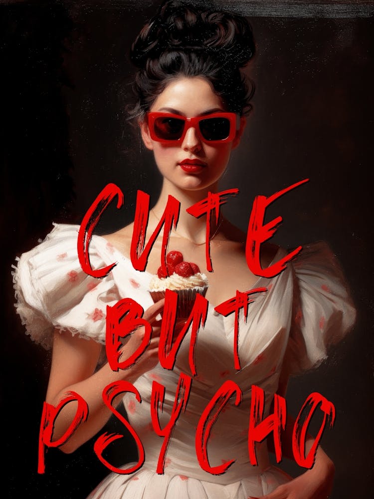 Cute But Psycho Funny Quote Sarcastic Print Cherry Aesthetic Girly Decor