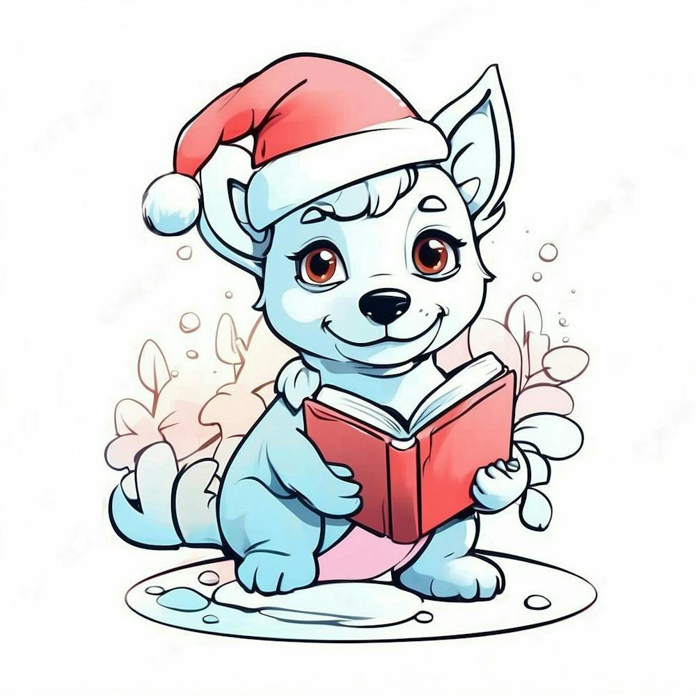 Santa Dog Reading A Book
