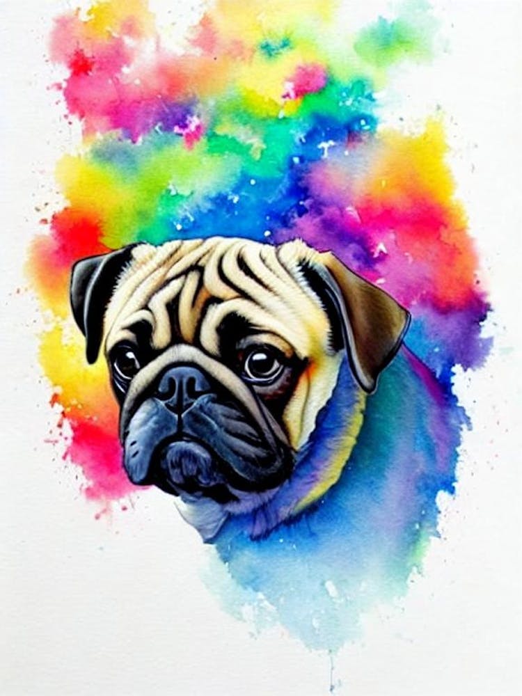 Pug Rainbow Oil Painting Dog