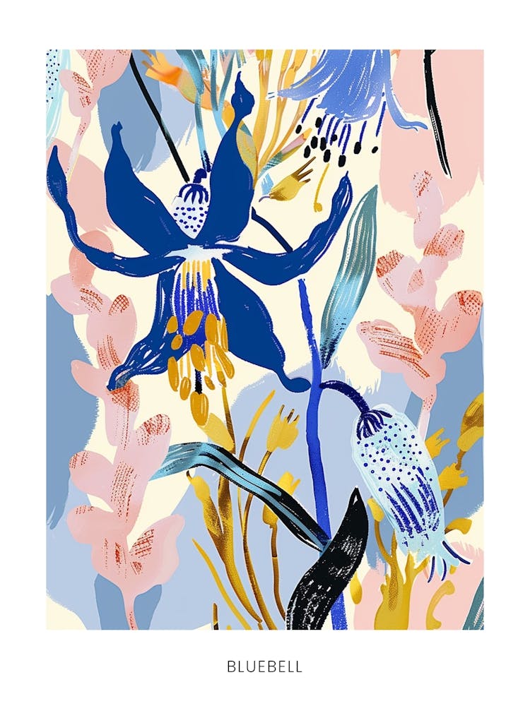 Colourful Flower Illustration Poster Bluebell 1