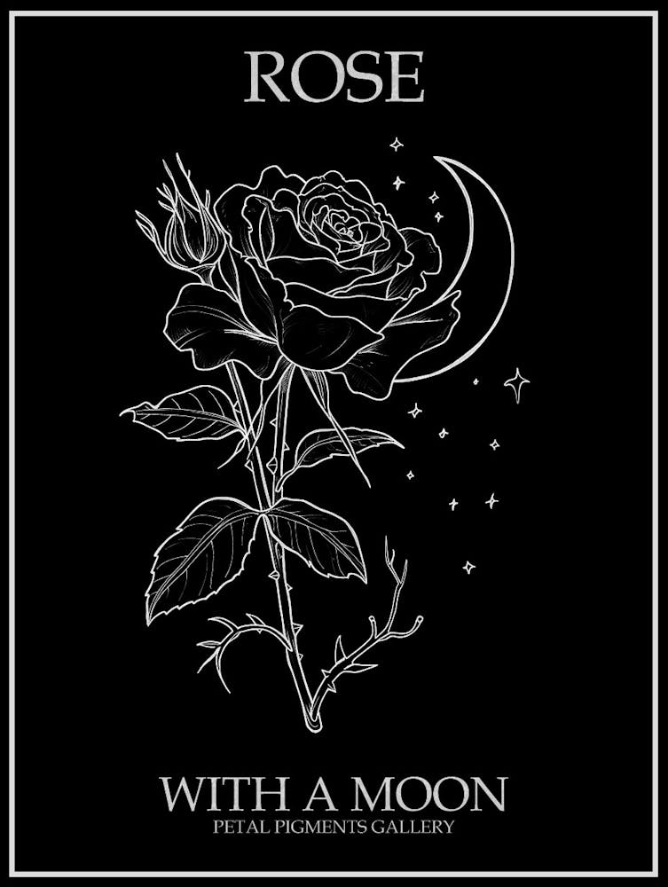 Rose With A Moon Line Drawing 1 Poster Inverted