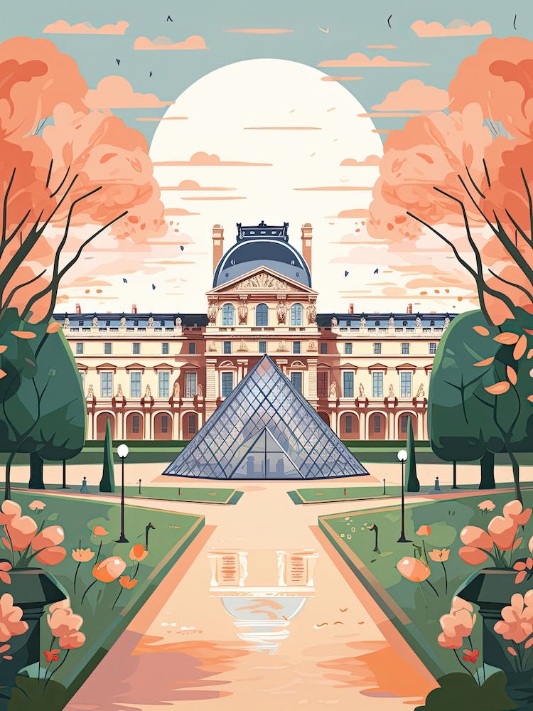 The Louvre   Paris, France   Cute Botanical Illustration Travel 1