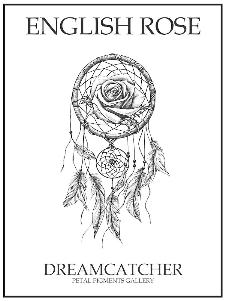 English Rose Dreamcatcher Line Drawing 3 Poster