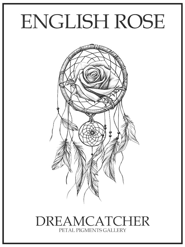 English Rose Dreamcatcher Line Drawing 3 Poster