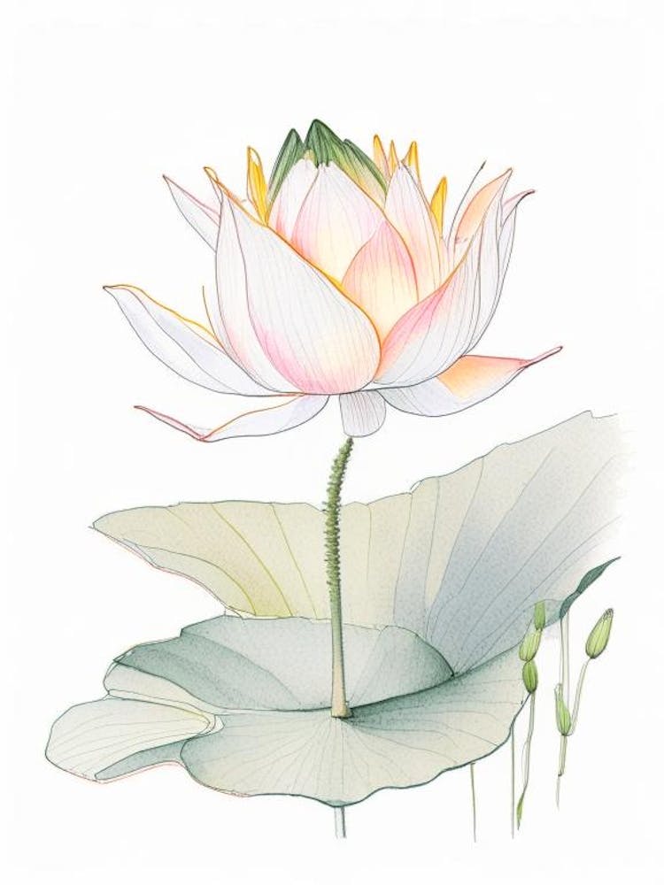 Lotus Flower In Garden Pencil Illustration 4