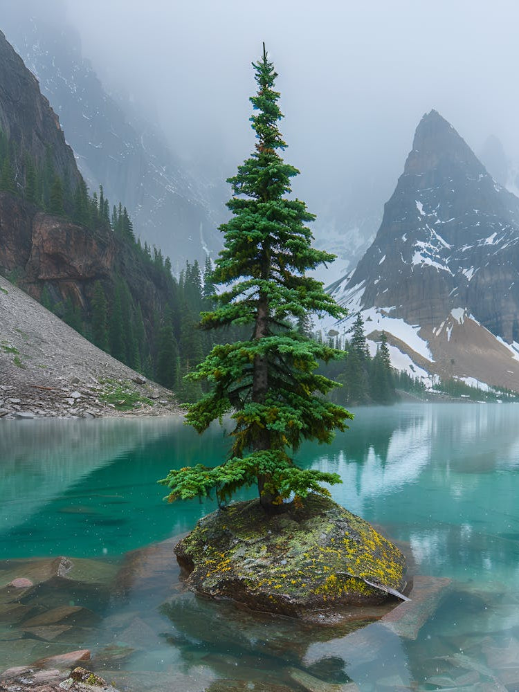 Lone Pine Tree In A Lake