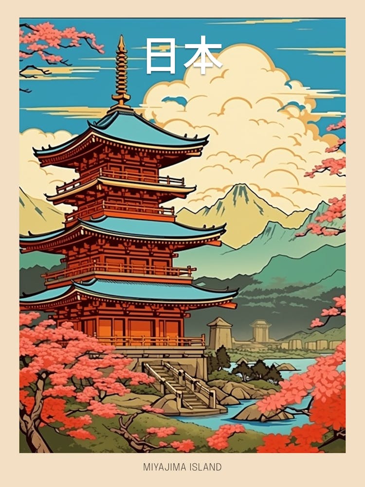 Miyajima Island, Japan Vintage Travel Art 3 Poster