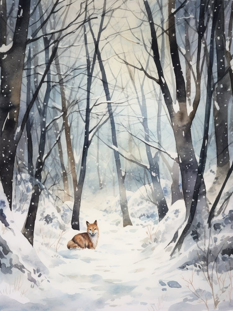 Winter Watercolour Fox 4