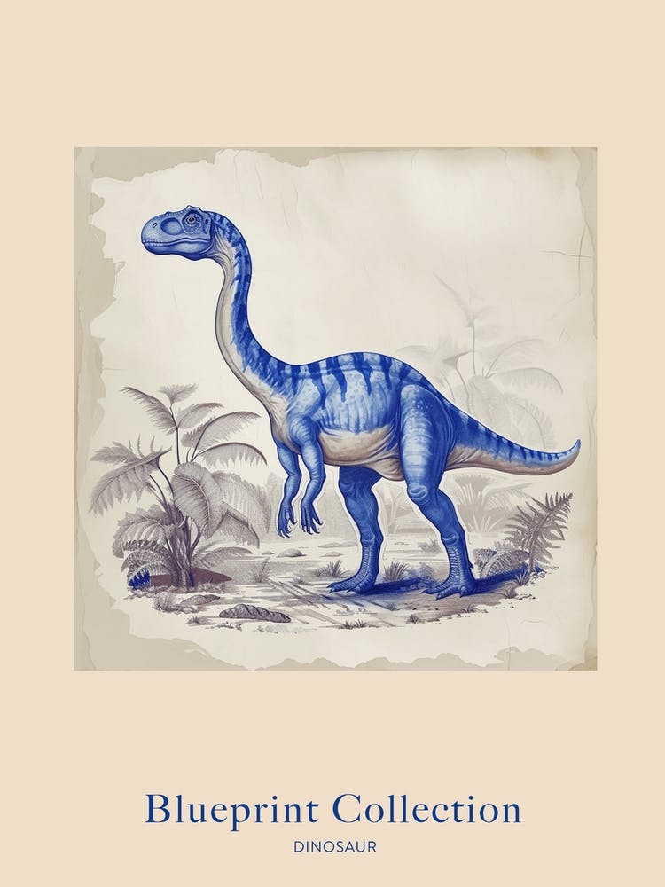 Blue Dinosaur Vintage Illustration Style Poster