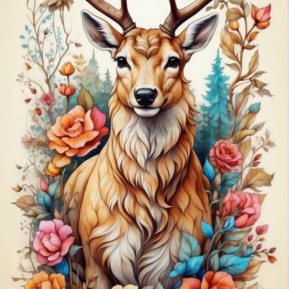 Deer With Roses