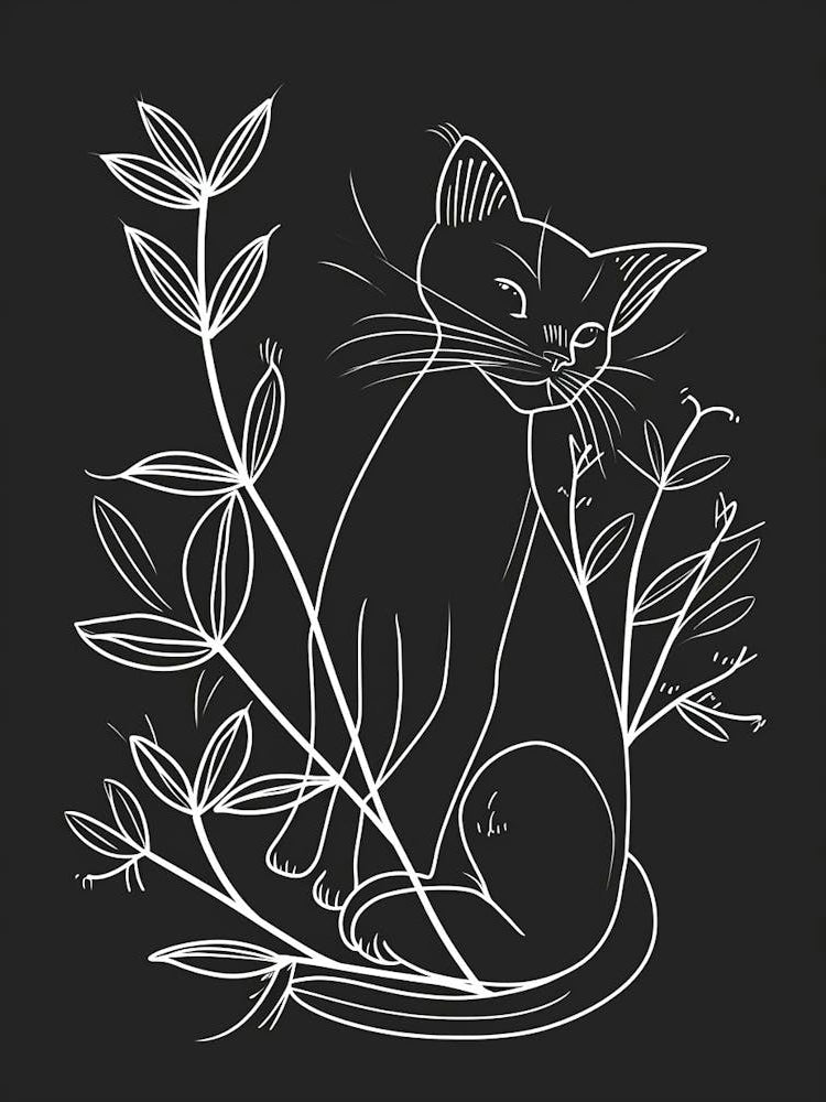 Japanese Bobtail Cat Minimalist Illustration 4