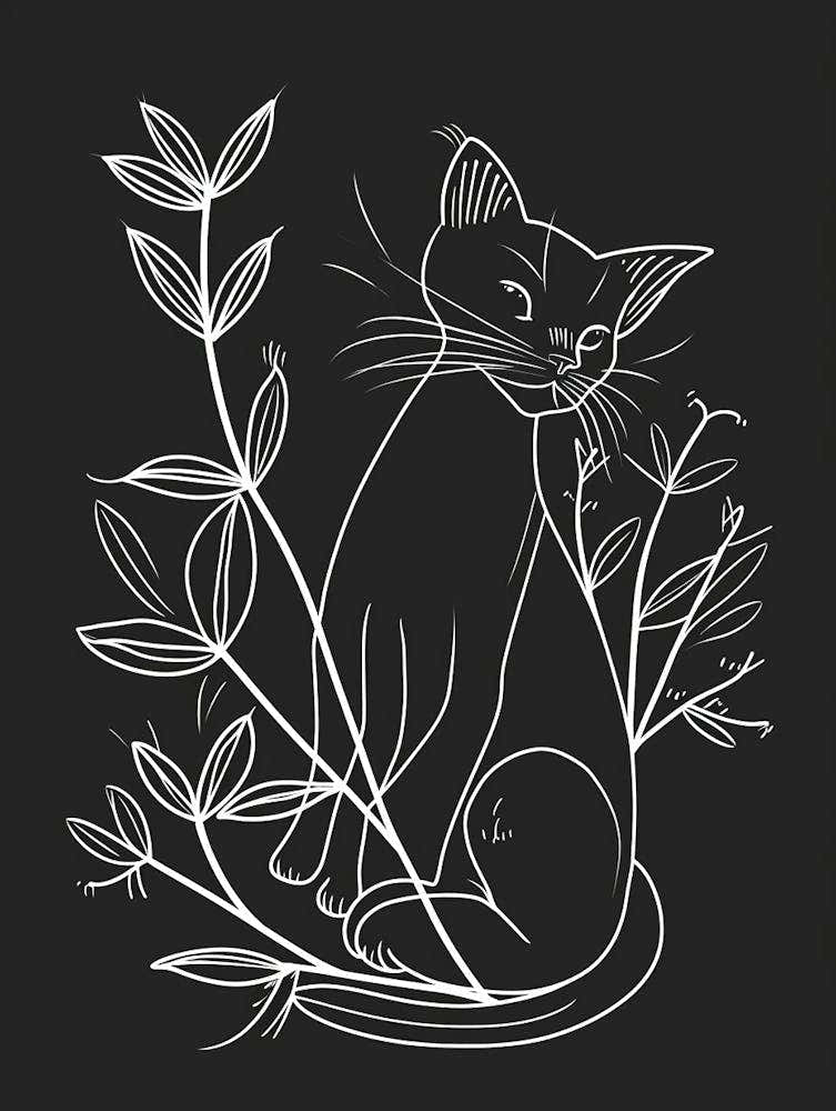 Japanese Bobtail Cat Minimalist Illustration 4