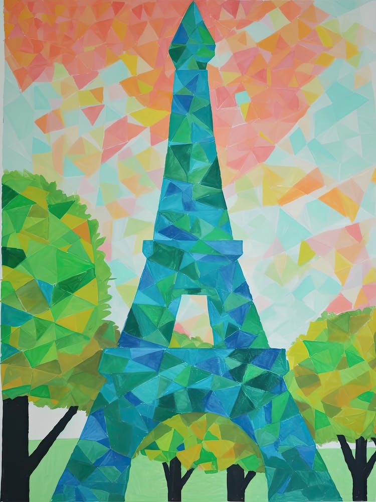Eiffel Tower Paris France David Hockney Style 3