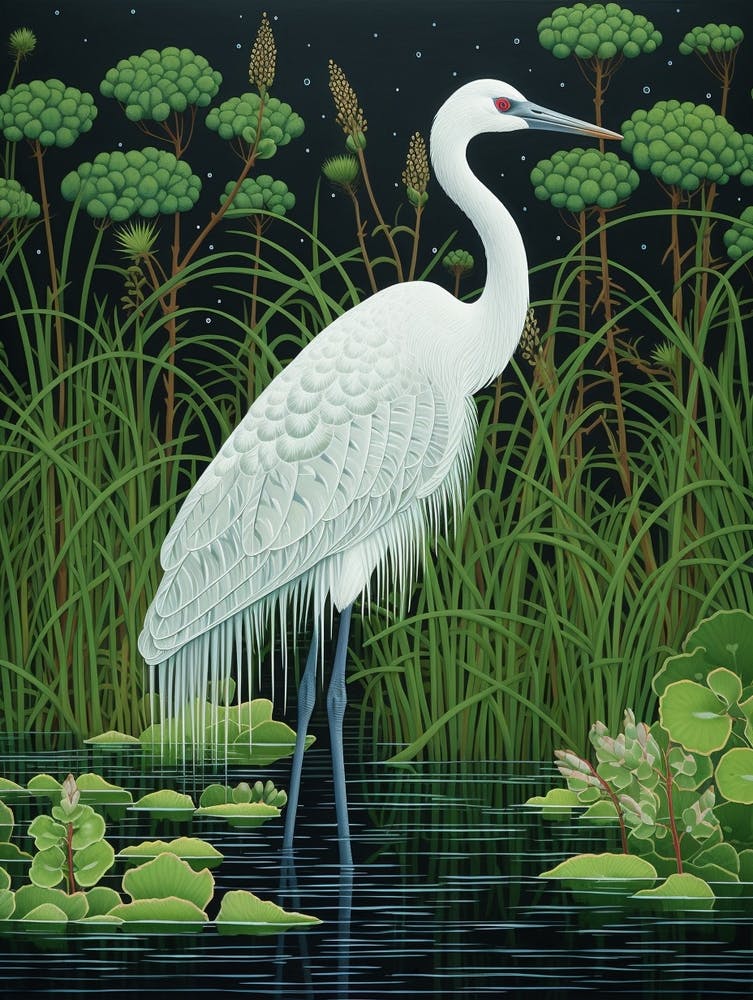 Ohara Koson Inspired Bird Painting Crane 2