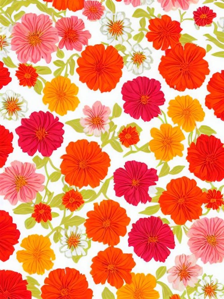 Zinnia Floral Print Warm Tones 1 Flower
