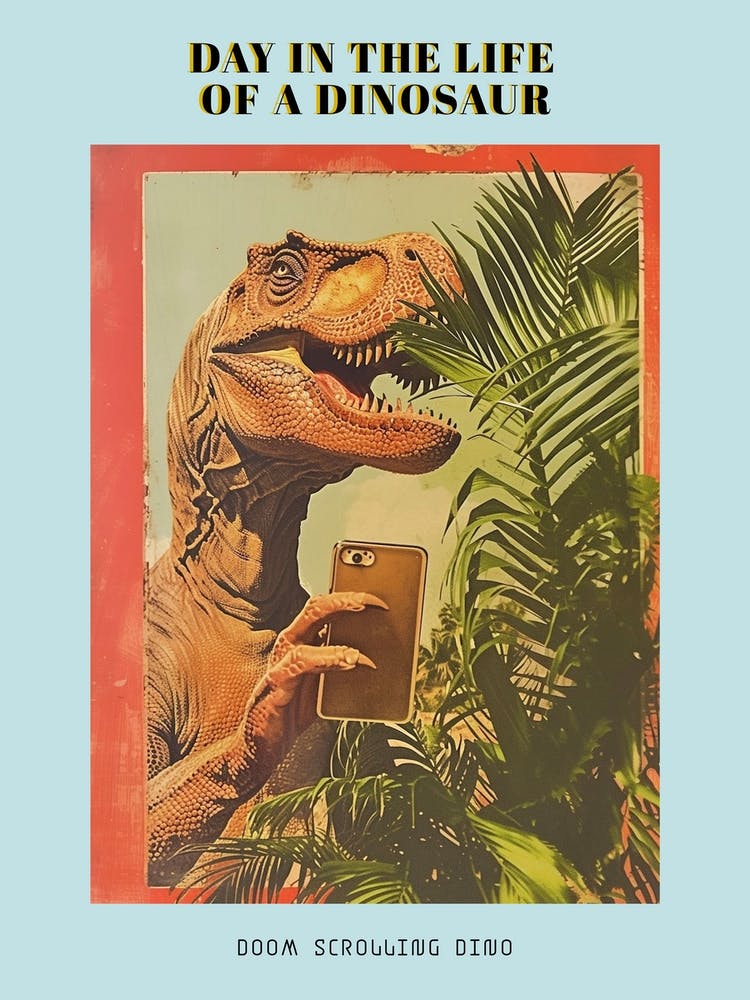 Dinosaur & A Smart Phone Retro Collage 1 Poster
