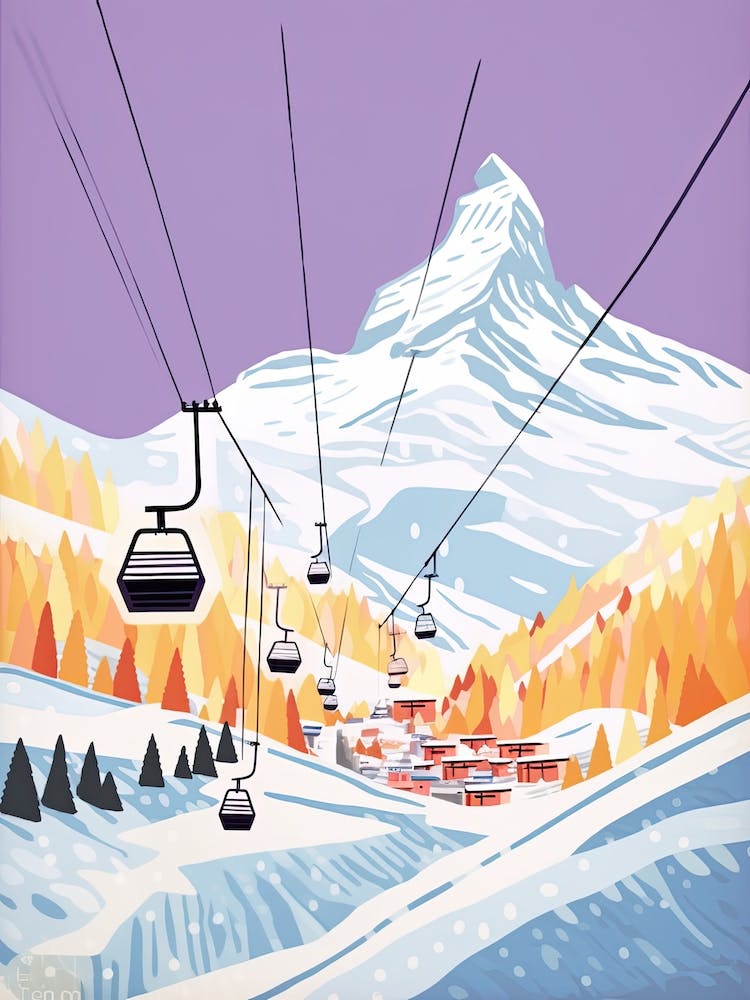 Zermatt   Switzerland, Ski Resort Pastel Colours Illustration 2