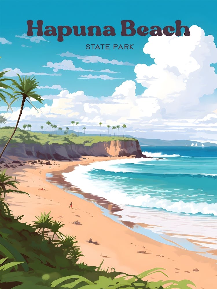 Hapuna Beach State Park Nature Modern Travel Illustration