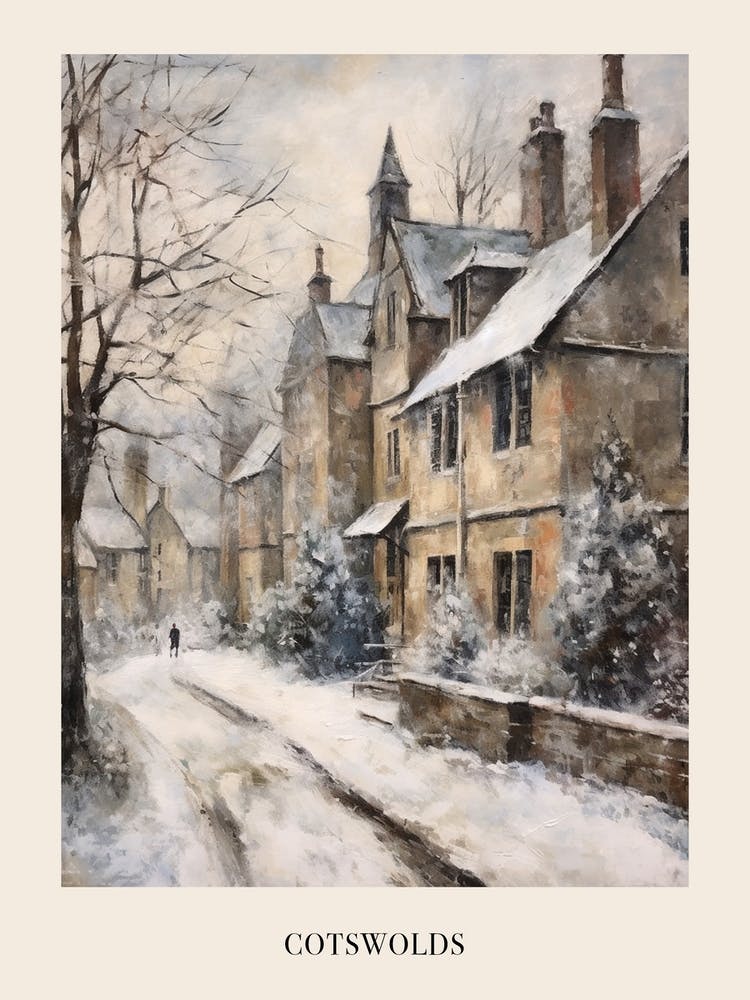 Vintage Winter Painting Poster Cotswolds United Kingdom 2