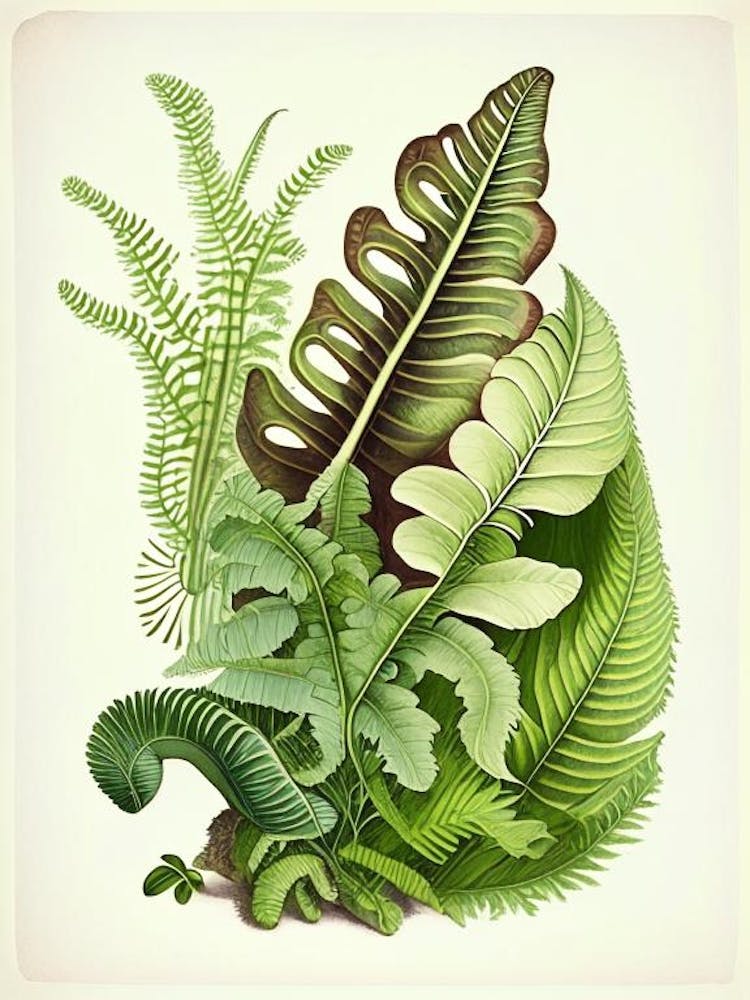 Snail With Fern Leaves Botanical