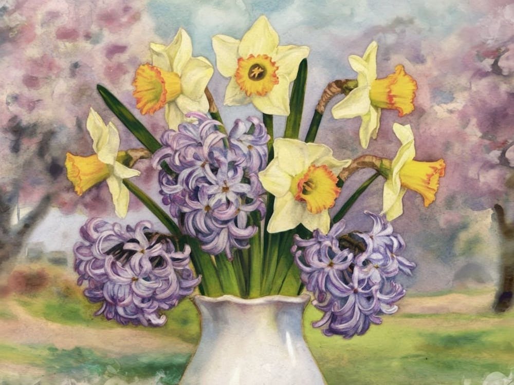 Springtime Harmony - Watercolor Daffodils & Hyacinths in a Vase