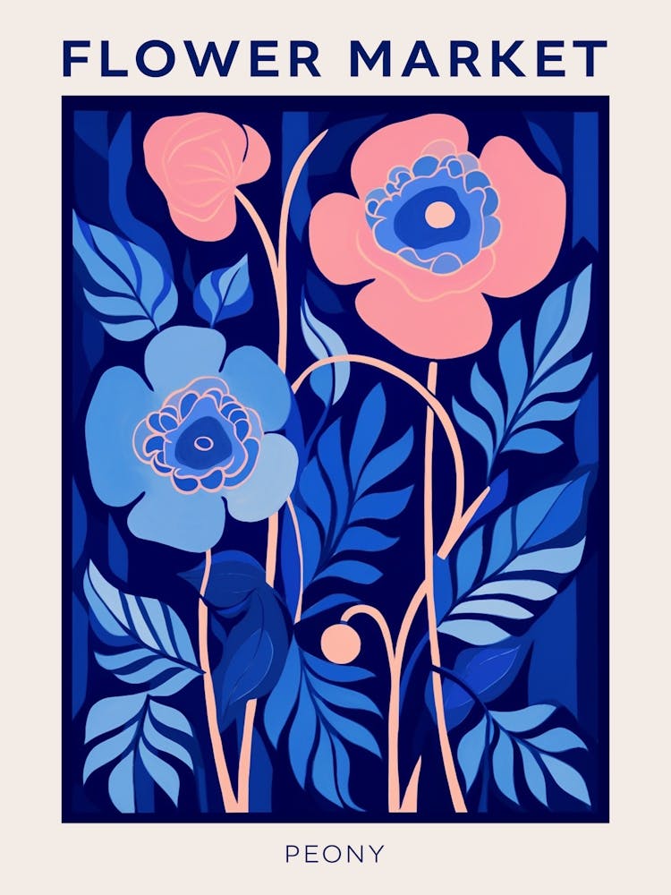 Blue Flower Market Poster Peony 3