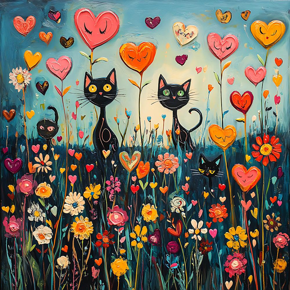Abstract painting of a cat in a flower field 5