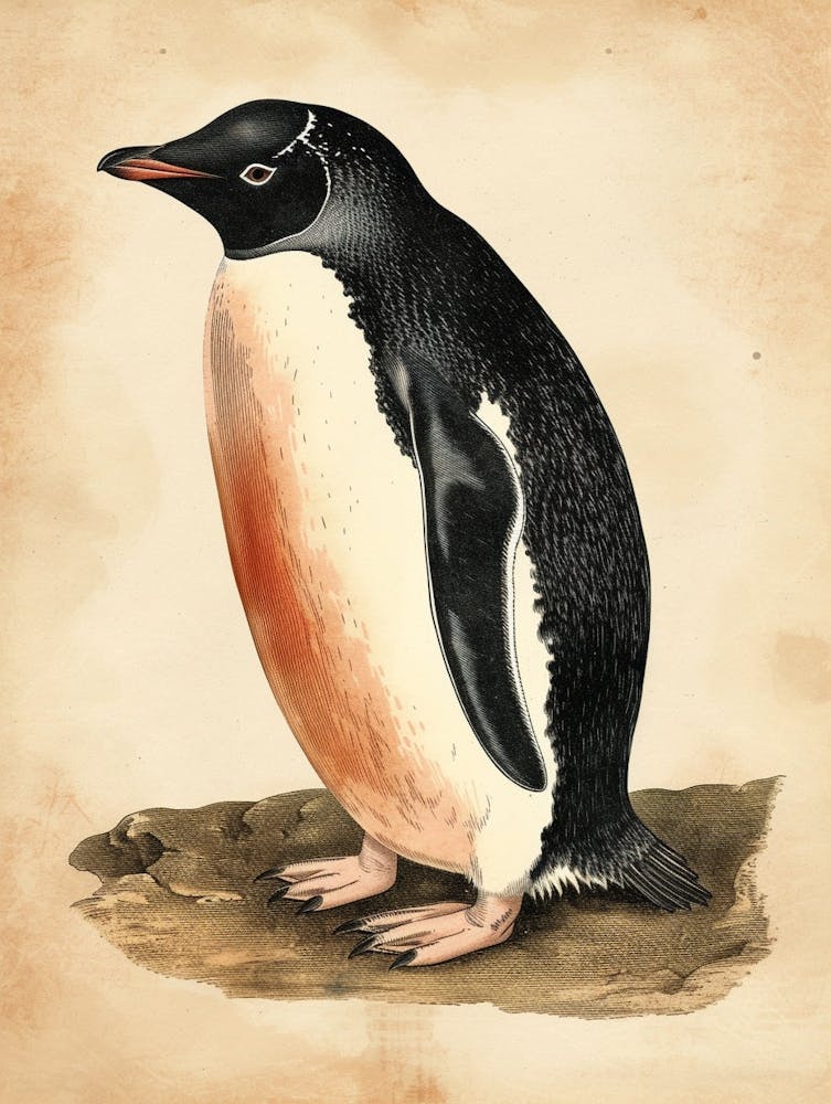 Adlie Penguin Bleaker Island Vintage Botanical Painting 1