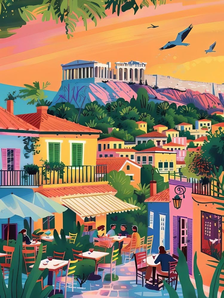 Athens Print Athens Illustration Greece Travel Poster Acropolis Print Greece Poster Greek Wall Art Athens Gift Travel Gallery Nursery Print