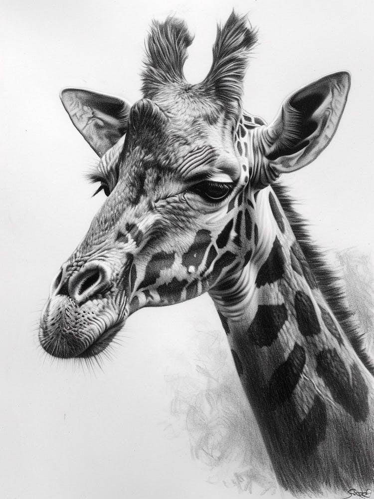 Giraffe Pencil Portrait 1