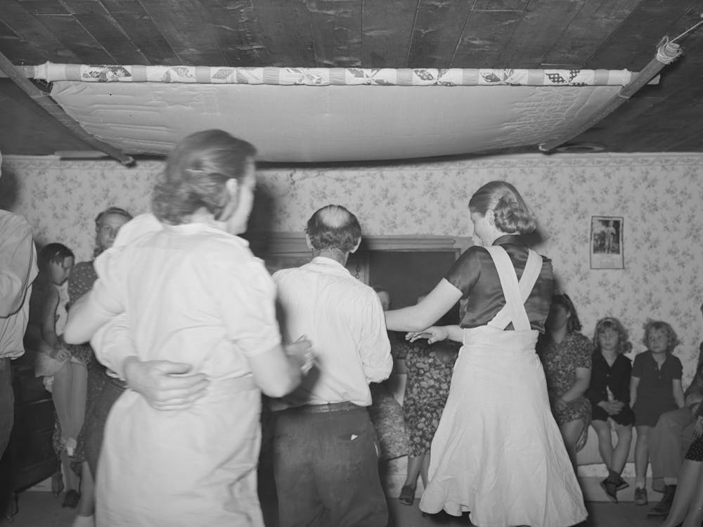 Figure In A Square Dance, Pie Town, New Mexico, Notice The Quilting Frame Overhead By Russell Lee