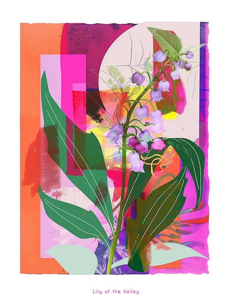Maiglöckchen 1 Neon Blumen Collage Poster