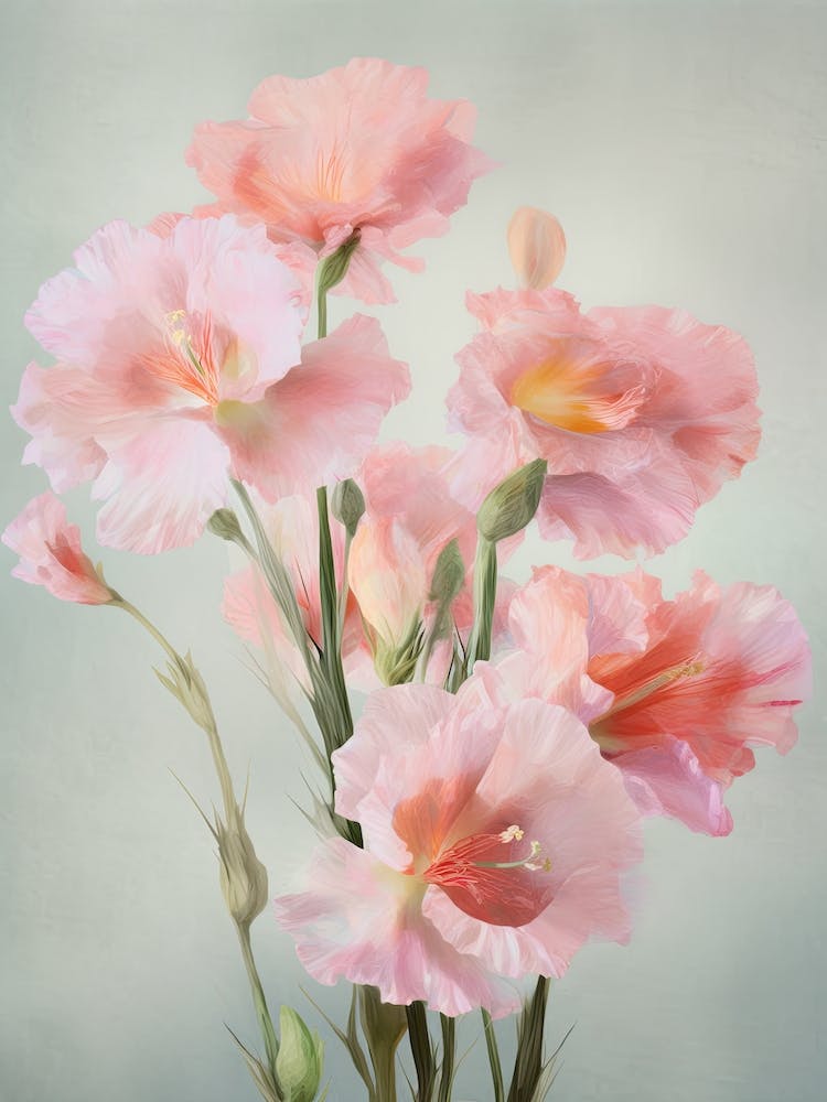 Gladioli Flowers Acrylic Painting In Pastel Colours 2