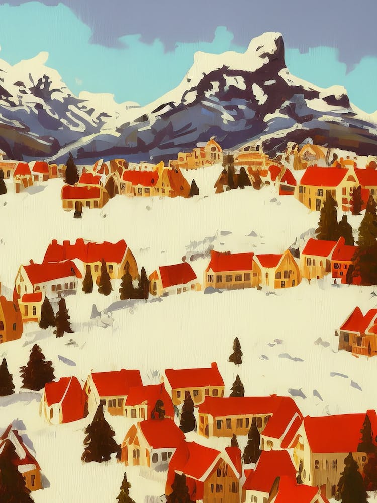 Nordic Mountain Village Postcard Style