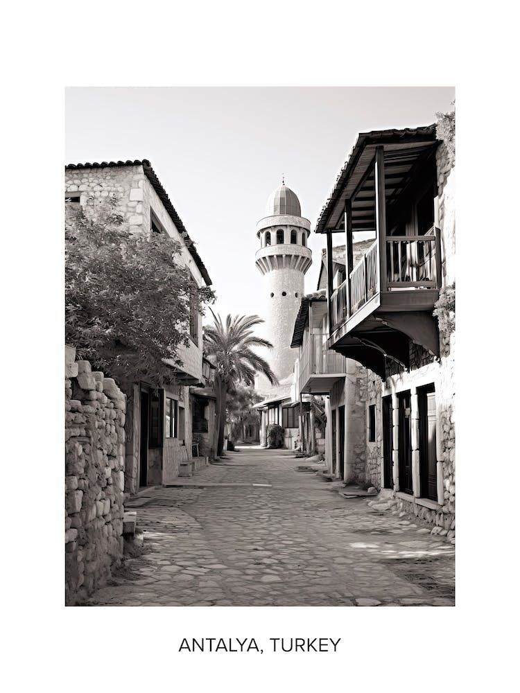 Poster Of Antalya, Turkey, Photography In Black And White 7