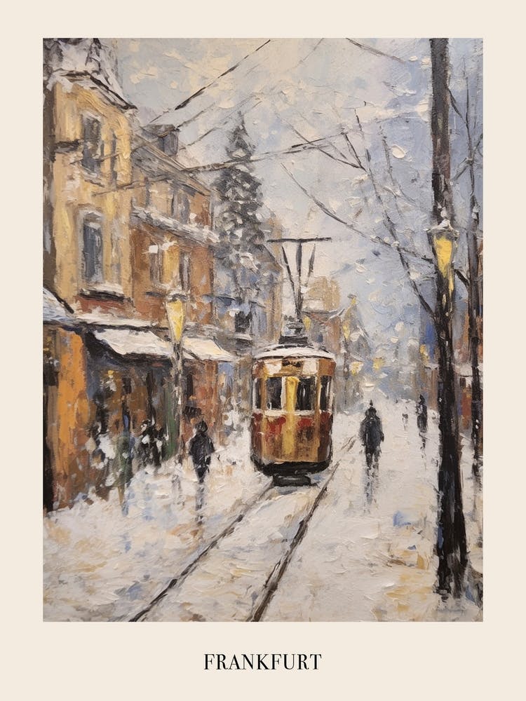 Vintage Winter Painting Poster Frankfurt Germany 2