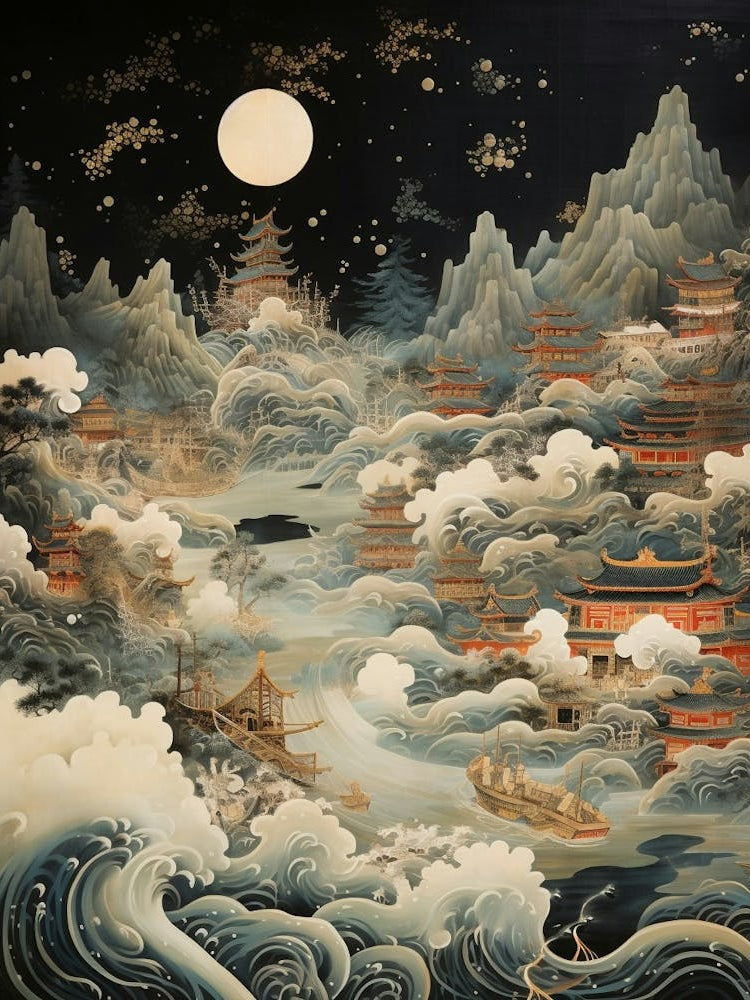 Tsunami Waves Japanese Illustration 4