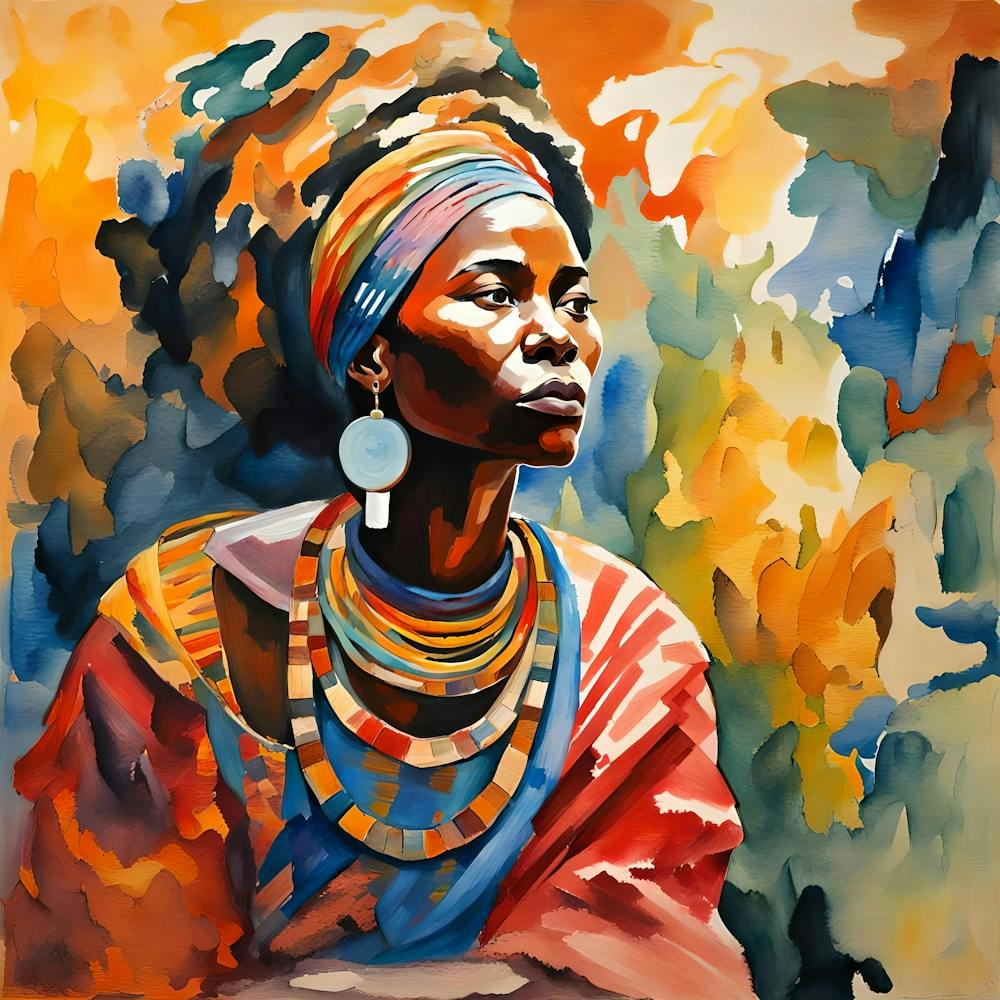 African Woman Colorful Watercolor Painting